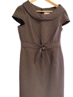 Karin Stevens Heather Gray Midi Sheath Dress with Tie Waist